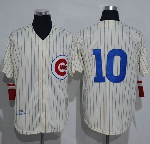 Mitchell And Ness 1969 Cubs #10 Ron Santo Cream Strip Throwback Stitched MLB Jersey